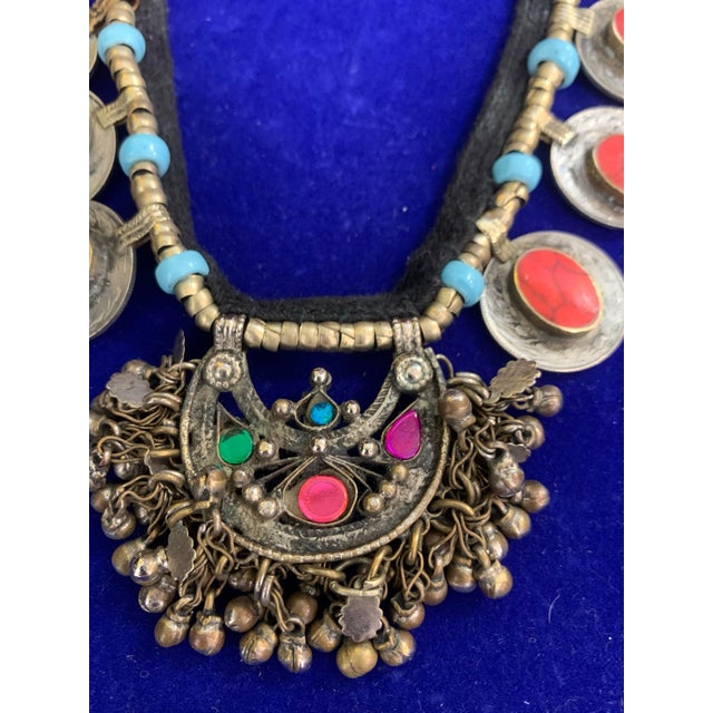 Mid 20th Century Afghan Tribal Kuchi Pendant Necklace Boho Jewelry Made With Coral and Turquoise For Sale - Image 4 of 7