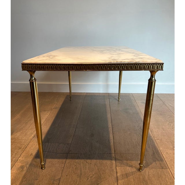 Metal Neoclassical Style Brass Coffee Table With Marble Top For Sale - Image 7 of 12