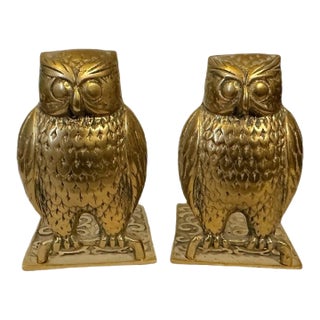 Pair of Vintage Mid Century Brass Owl Bookends For Sale