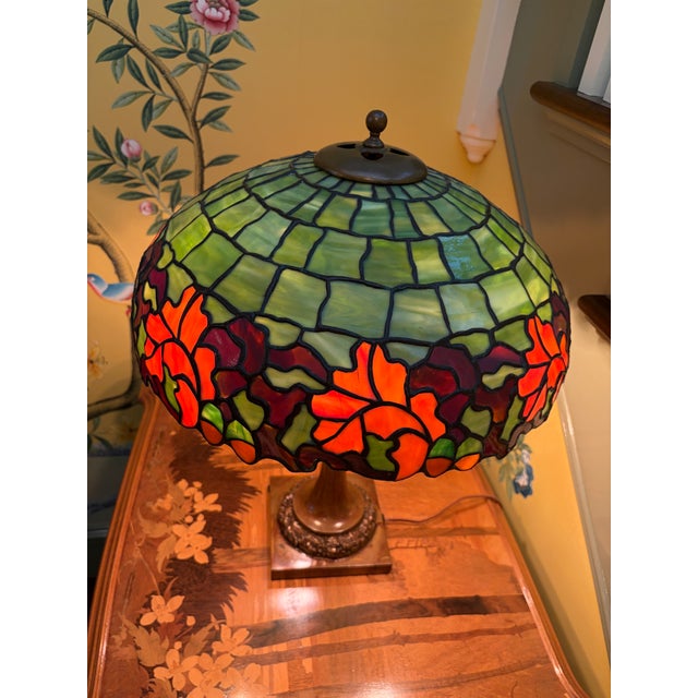 Early 20th Century Early 20th Century Duffner and Kimberly Acorn Stained Glass Table Lamp For Sale - Image 5 of 12