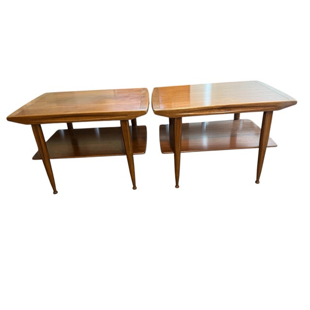 1960s McM Walnut EndTables Stand Vintage Mid-Century Side Tables Pair (2) For Sale - Image 10 of 10