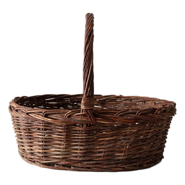 Vintage Wicker Gathering Basket For Sale