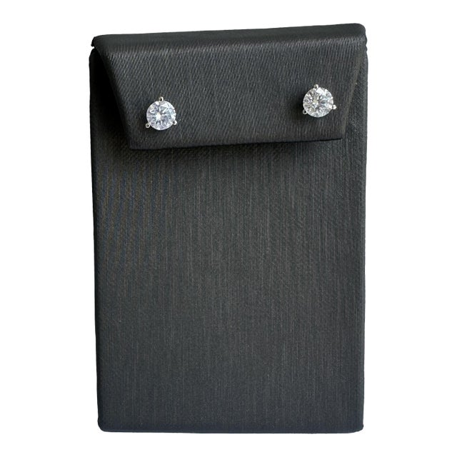 Natural Round Diamond Studs in 14kt White Gold - 1.54ctw, Appraised, New, A Pair For Sale