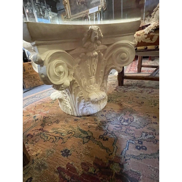 Glass 1990s Clear Coated White Plaster Corinthian Column Bevelled Glass Top Coffee Table For Sale - Image 7 of 13