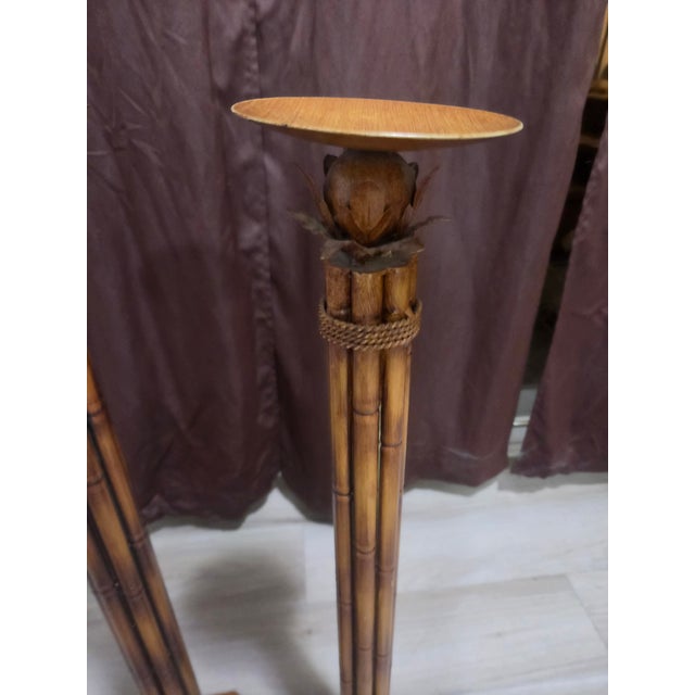 Late 20th Century Late 20th Century Hollywood Regency Style Faux-Bamboo Floor Candlesticks. For Sale - Image 5 of 7