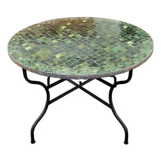48" Handcrafted Tamegroute Green Moroccan Mosaic Table, Fish Scale Style For Sale