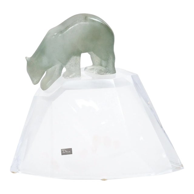 Hand Crafted/Mouth Blown Glass Daum Decorative Sculpture / Standing Polar Bear For Sale