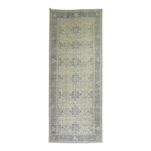Vintage Zabihi Collection Worn Neutral Color Corridor Size Turkish Rug