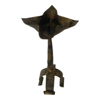 Vintage Wrought Iron Flower Candle Holder – Mid-Century Brutalist Spanish Revival For Sale