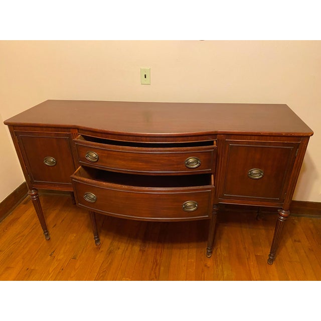 Vintage Brown Wood Buffet With Cabinets & Drawers For Sale - Image 4 of 18