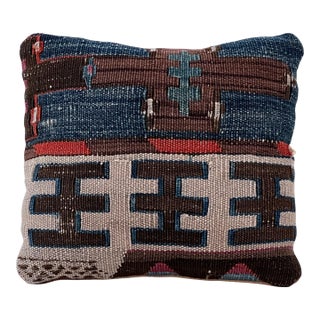Vintage Turkish Kilim Accent Pillow | Handwoven Wool Decorative Cushion | 7 in X 8 In For Sale