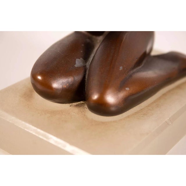 Bronze Art Deco Female Nude Bronze Sculpture Soap Dish or Trinket Tray on Lucite Base For Sale - Image 8 of 9