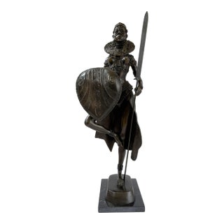 Female African Warrior Bronze Statue For Sale