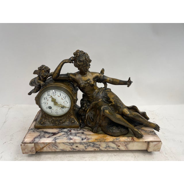 Antique Art Nouveau Style Clock in Bronze and Pink Marble, 1890s For Sale - Image 9 of 15