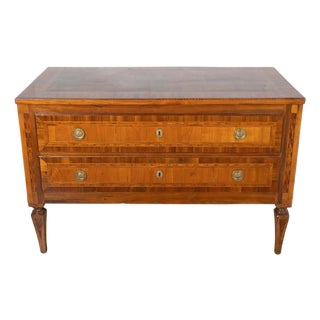 19th Century Neoclassical Inlaid Walnut and Cherry Italian Commode For Sale
