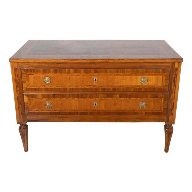 19th Century Neoclassical Inlaid Walnut and Cherry Italian Commode For Sale
