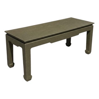 1970s Organic Modern Karl Springer Style Lacquered Green Grasscloth Console Table For Sale