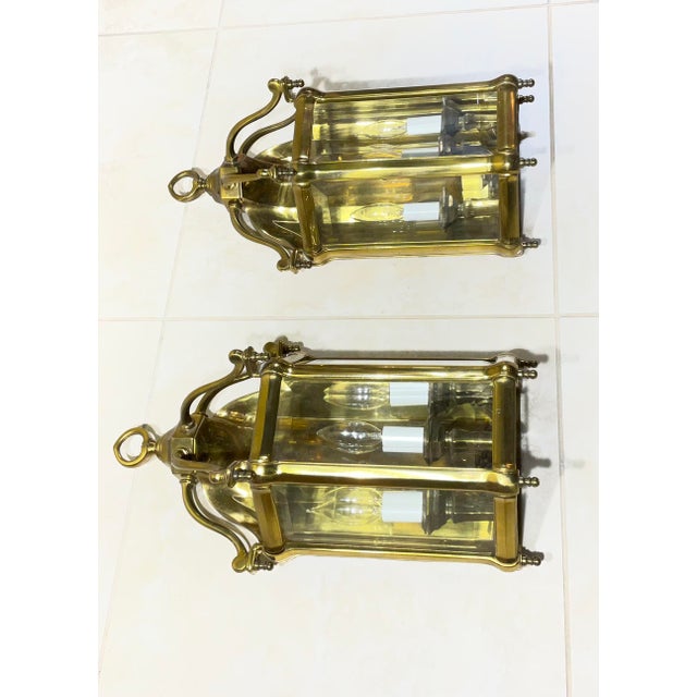 Mid-Century Modern Vintage Solid Brass Wall Sconces / Hall Lanterns by Lamp Art-Italy - a Pair For Sale - Image 3 of 18
