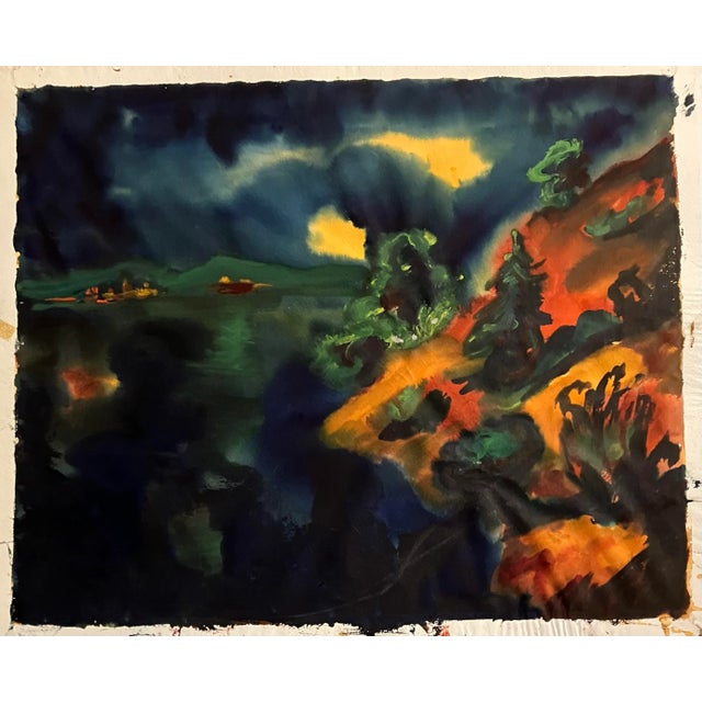 Paper Mid Century Modern 1960’s Original Vintage Abstract Landscape Watercolor Painting Signed For Sale - Image 7 of 7