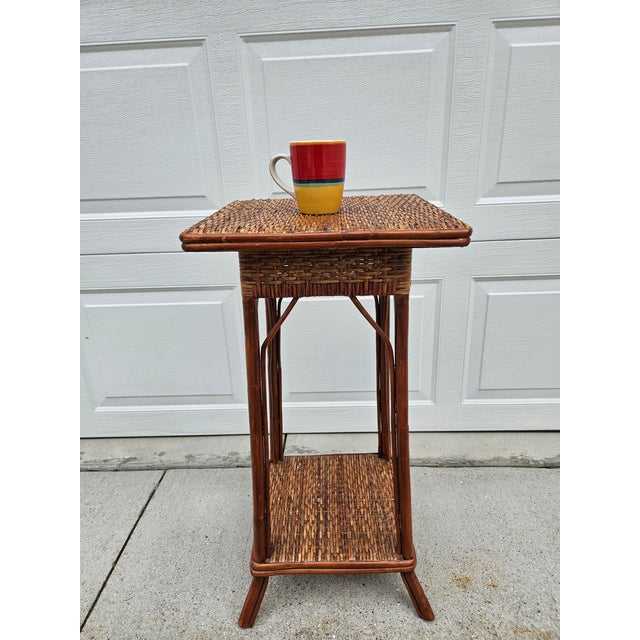 Palecek Tall Square Woven Rattan Bamboo Side Table For Sale - Image 13 of 13