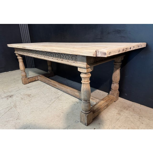 Brown Vintage Bleached Oak Farmhouse Dining Table, 1925 For Sale - Image 8 of 15