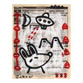 Beam Me Doggie - Original Pop Street Art Acrylic Painting on Newspaper by Gary John For Sale