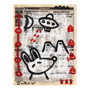 Beam Me Doggie - Original Pop Street Art Acrylic Painting on Newspaper by Gary John