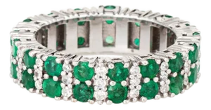 Double Row Emerald Diamond Eternity Ring Sz 7 Estate Platinum Gemstone Band