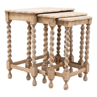 20th Century French Oak Nesting Tables With Barley Twist Legs - Set of 3 For Sale