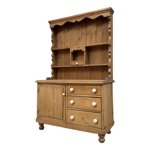 Antique English Two-Part Buffet in Pine, 1890s For Sale