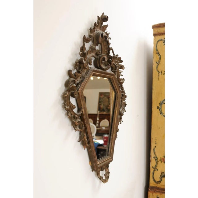Italian 19th Century Rococo Style Carved Mirror with Traces of Gilt and Scrolls For Sale - Image 9 of 12