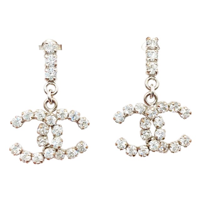Chanel Silver Bar Rocky CC Dangle Piercing Earrings, Pair For Sale