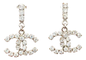 Chanel Silver Bar Rocky CC Dangle Piercing Earrings, Pair