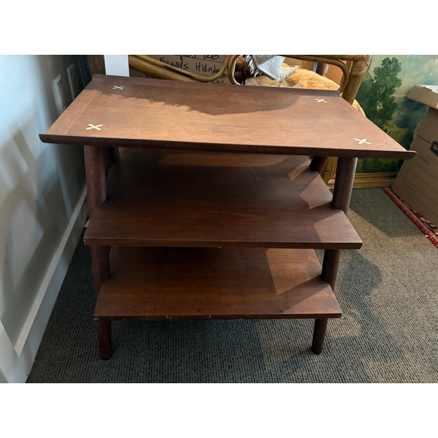Mid 20th Century Rare MCM Merton Gershun for American of Martinsville Walnut Side Table With Shelves and Aluminum Stars For Sale - Image 5 of 5