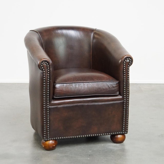English Style Dark Cowhide Leather Club Chair with Ball Legs For Sale - Image 11 of 11