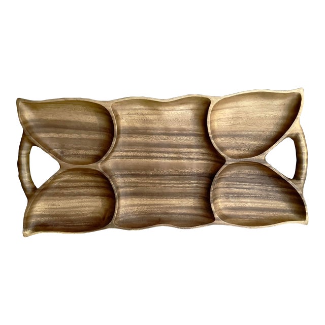 Large 1960s Vintage Mid-Century Modern Acacia Wood Serving Tray For Sale
