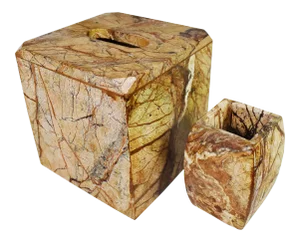 Natural Stone Tissue Box Cover and Toothbrush Holder - A Pair