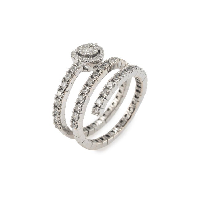 18k White Gold 1.07ct Diamond Spiral Wrap Pear Halo Flexible Band Ring, Size 7.5 For Sale - Image 4 of 8