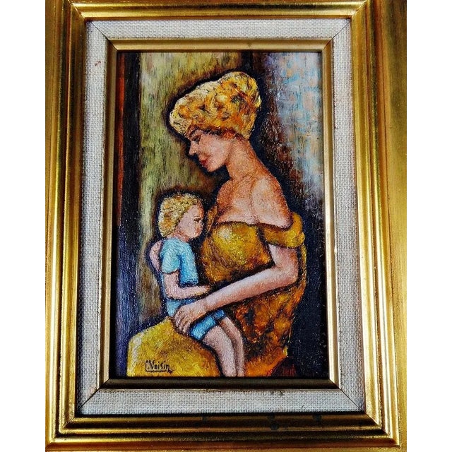Claude Voisin, Mother Breastfeeding Her Child, Oil on Panel, 1977, Framed For Sale - Image 4 of 12