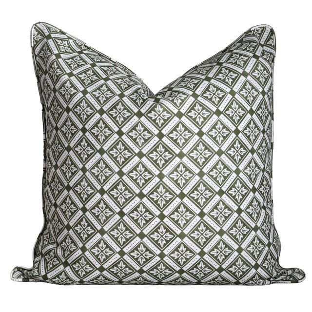 French Provincial A Pair of Lauren Servati Textiles, Astrid // Basil Pillows With Self Welt Cording, 22"x22" For Sale - Image 3 of 3
