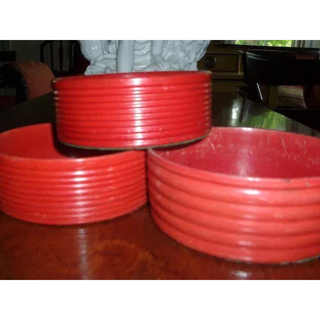 Traditional 1815 Graduated English Regency Red Cinnabar Lacquer Wine Bottle Decanter Coasters - Set of 3 For Sale - Image 3 of 7