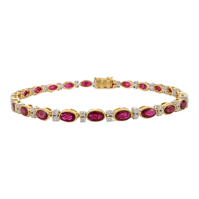 6.37 Cts Tennis Bracelet in 18k Yellow Gold Ruby Diamond by VRJewels For Sale