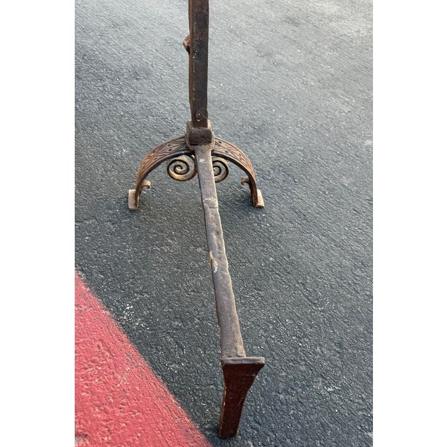 Pair of 19th Century Rustic Carved Iron and Bronze Fireplace Andirons For Sale - Image 12 of 14