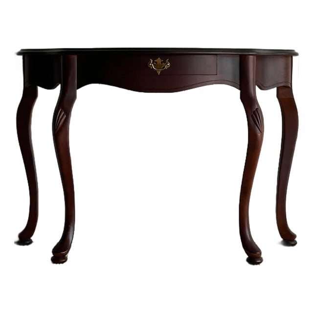 Vintage Mahogany Demi-Lune Serpentine Scalloped Entryway Table For Sale