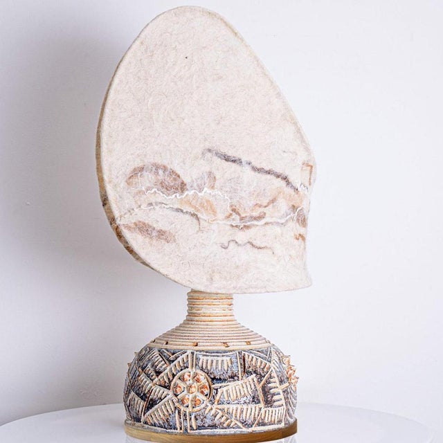 Beige Brown Ceramic Lamp with Jette Helleroe Custom Shade from Axella, Denmark, 1970s For Sale - Image 9 of 14