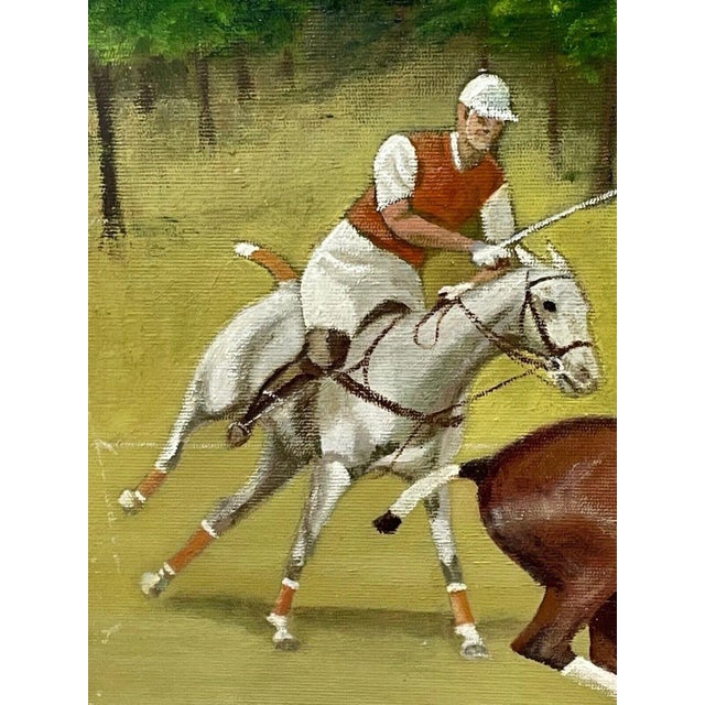 English Mid Century British Equine Oil Painting Horse & Riders Polo Match Sport of Kings For Sale - Image 3 of 12
