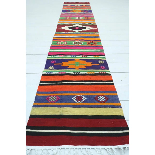 Mid-Century Modern 1980s Colorful Milet Nomad's Kilim Runner Rug For Sale - Image 3 of 13