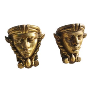 Gilt Bronze Egyptian Revival Furniture Mounts -a Pair of 2 Hathor For Sale