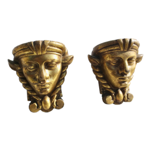 Gilt Bronze Egyptian Revival Furniture Mounts -a Pair of 2 Hathor