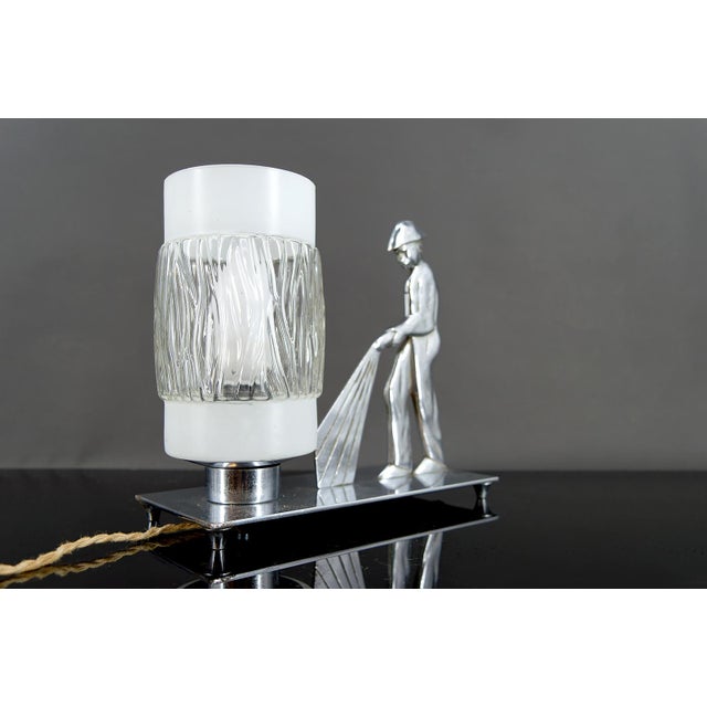 Modernist Art Deco Style Chrome-Plated Bronze Firefighter Lamp, Poland, 1950s For Sale - Image 6 of 11